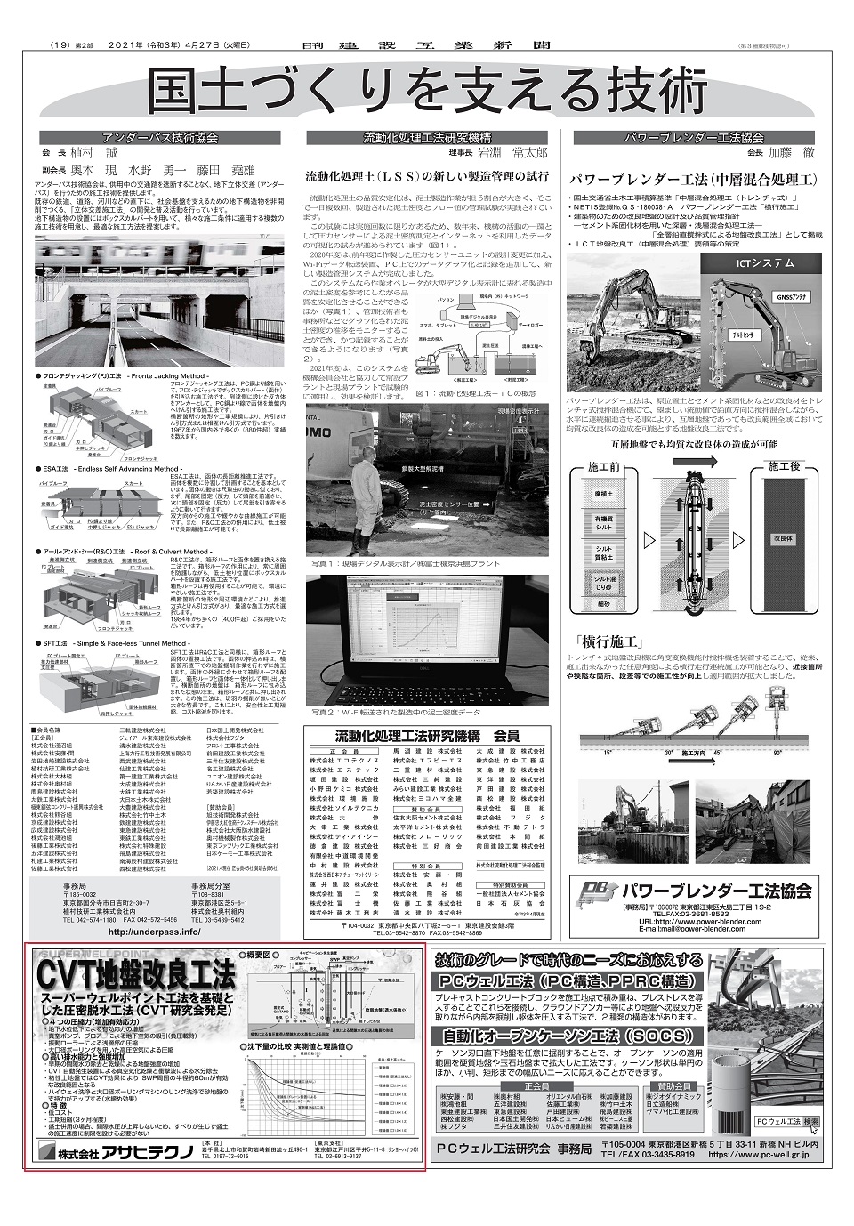 CVT地盤改良工法広告（2021日刊建設工業新聞0427付）